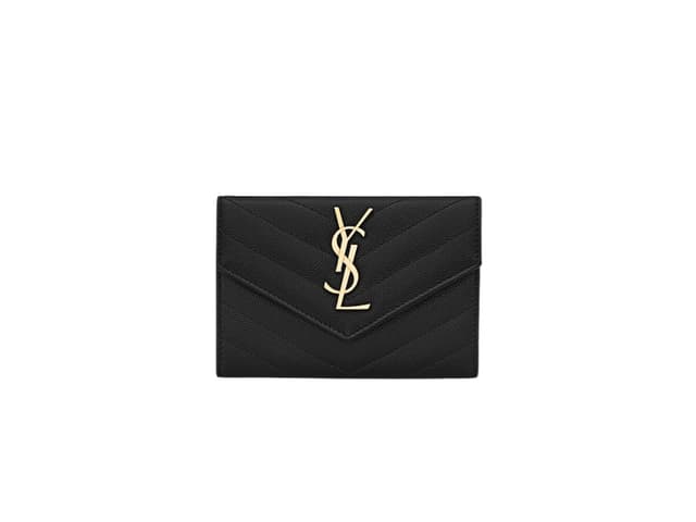 Luxe Limited Sale (ราคาพิเศษ 6,999 ใส่โค้ด LUXESL) Saint Laurent Cassandre Matelasse Small Envelope Wallet In Grain De Poudre Embossed Leather With Gold-Toned Metal Hardware Noir (Pre-owned) - view 1