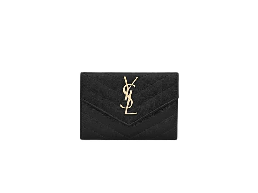 Luxe Limited Sale (ราคาพิเศษ 6,999 ใส่โค้ด LUXESL) Saint Laurent Cassandre Matelasse Small Envelope Wallet In Grain De Poudre Embossed Leather With Gold-Toned Metal Hardware Noir (Pre-owned)
