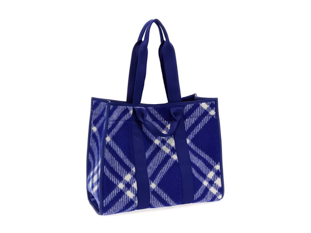 Burberry Signature Check Raffia Leather Bagblue 99 Virgin Wool 1 Polyamide