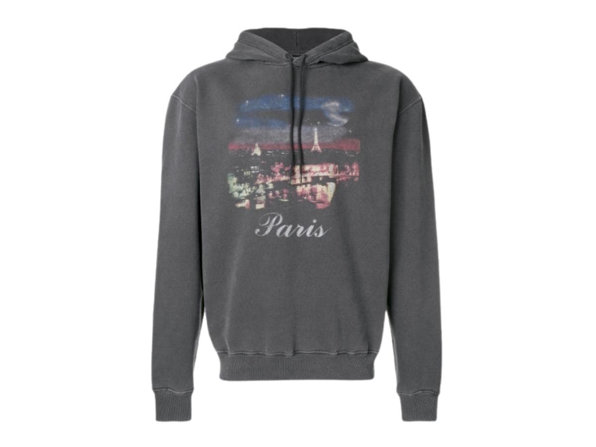 Balenciaga Paris Print Hoodie Gray