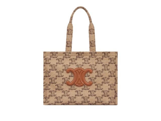 Celine Celine Large Cabas Thais In Textile With Triomphe Camel - view 1