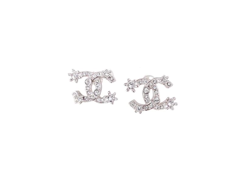 Chanel Chanel Crystal CC Logo Earrings Silver Hardware