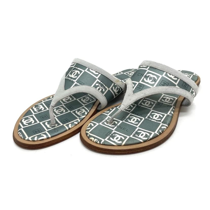 Chanel CHANEL Flat Sandals Wood / Satin Green