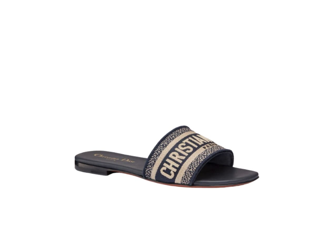 Dior Dway Slide Deep Blue Embroidered Cotton