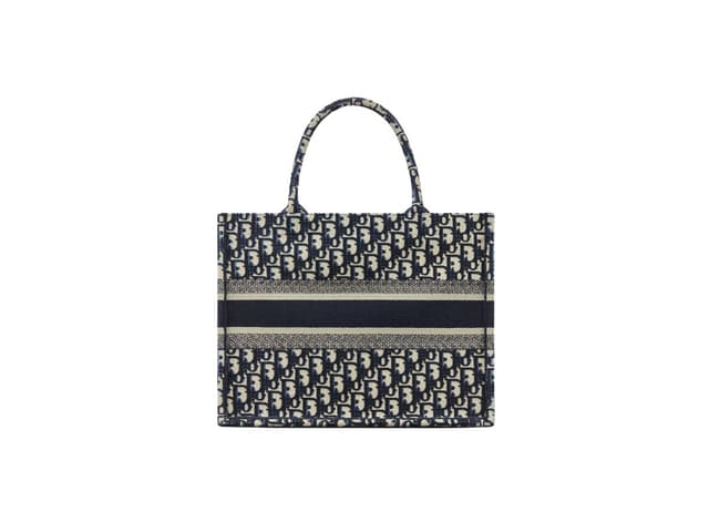 Dior Dior Medium Book Tote In Ecru And Blue Dior Oblique Embroidery - view 3