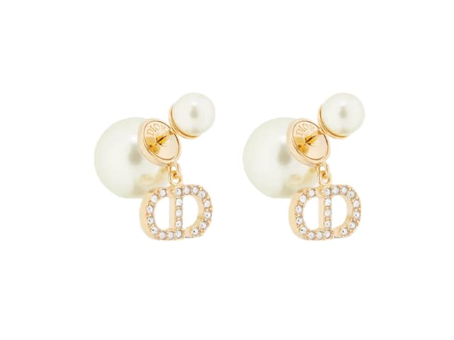 Dior Dior Tribales Earrings Gold-Finish Metal with White Resin Pearls and Silver-Tone Crystals - view 1