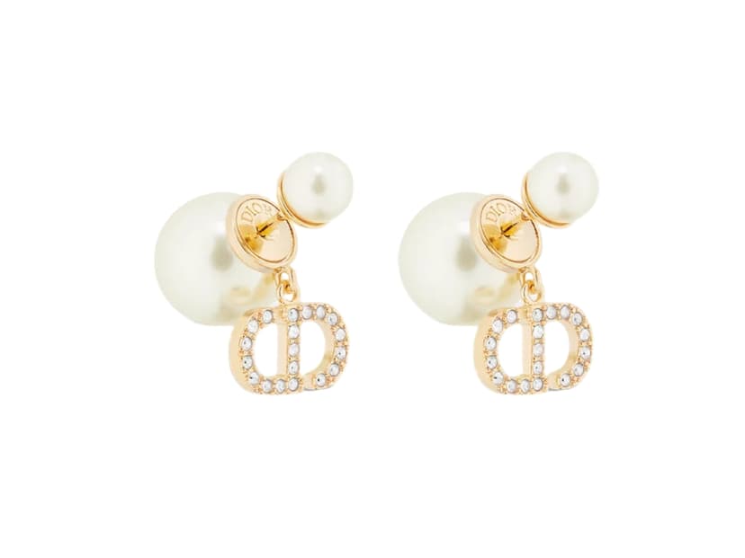 Dior Dior Tribales Earrings Gold-Finish Metal with White Resin Pearls and Silver-Tone Crystals