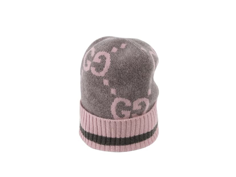 Gucci Gucci GG Knit Cashmere Hat Grey and Pink