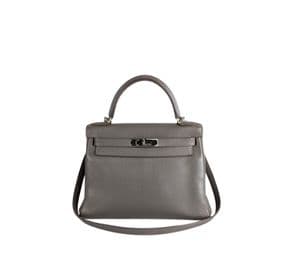 Hermes Kelly Bag 28 Clemence Leather Etain