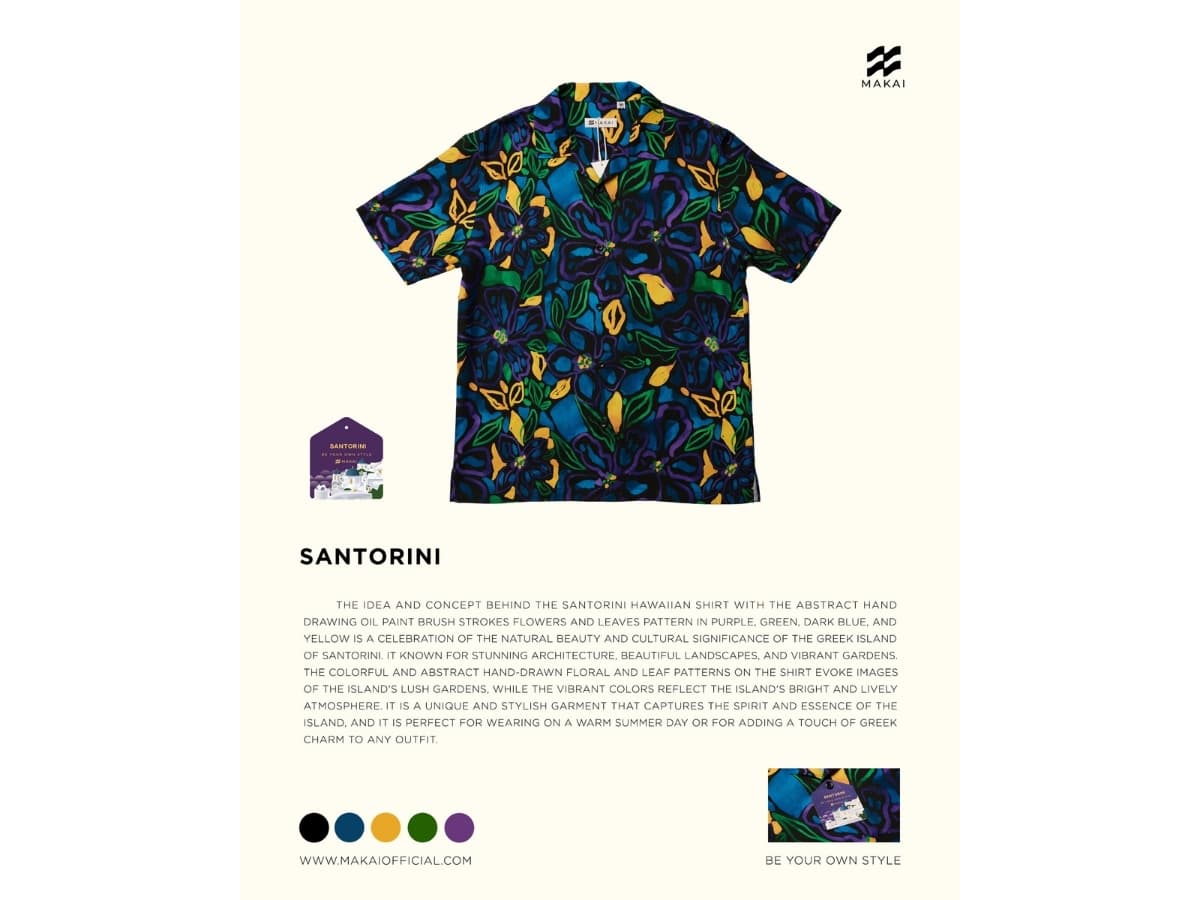 MAKAI SANTORINI Rayon Hawaiian Shirt