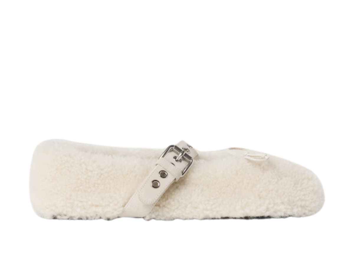 Miu Miu Shearling Ballerinas Natural