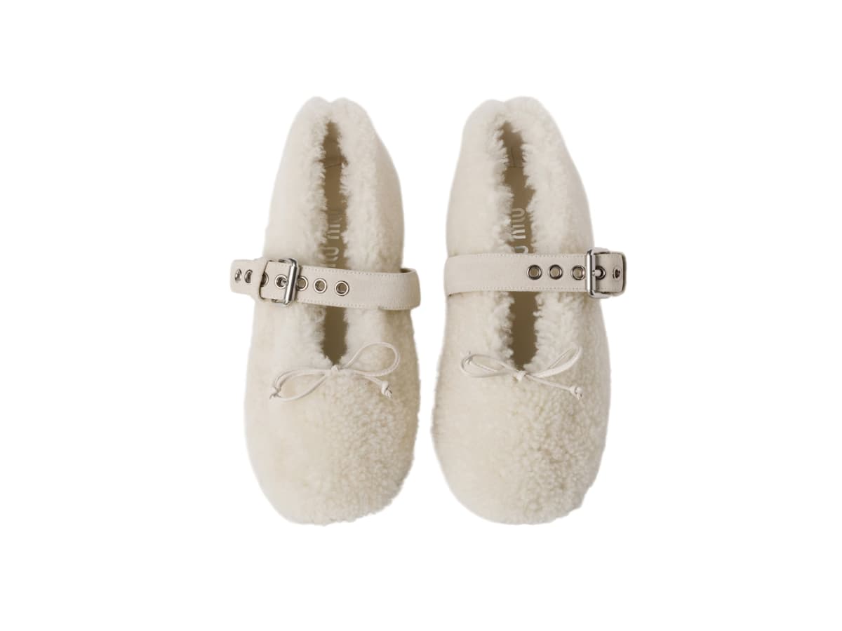 Miu Miu Shearling Ballerinas Natural