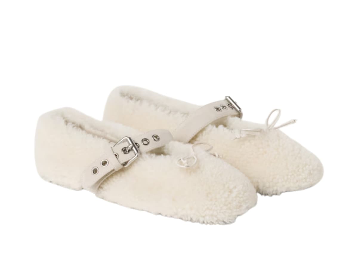 Miu Miu Shearling Ballerinas Natural