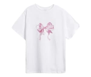 Buy Ronron Double Ribbon Basic Fit T Shirt White Pink at Sasom – Authentic and Ready to Ship