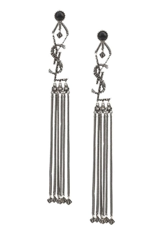Saint Laurent Saint Laurent Monogram Ysl Logo Tassel Silver Tone Earrings
